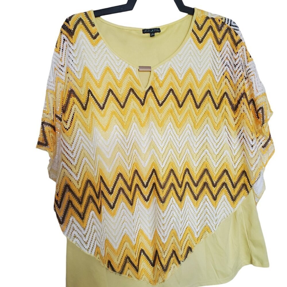 Yellow Chevron Print Caplet Top Size 2X EUC